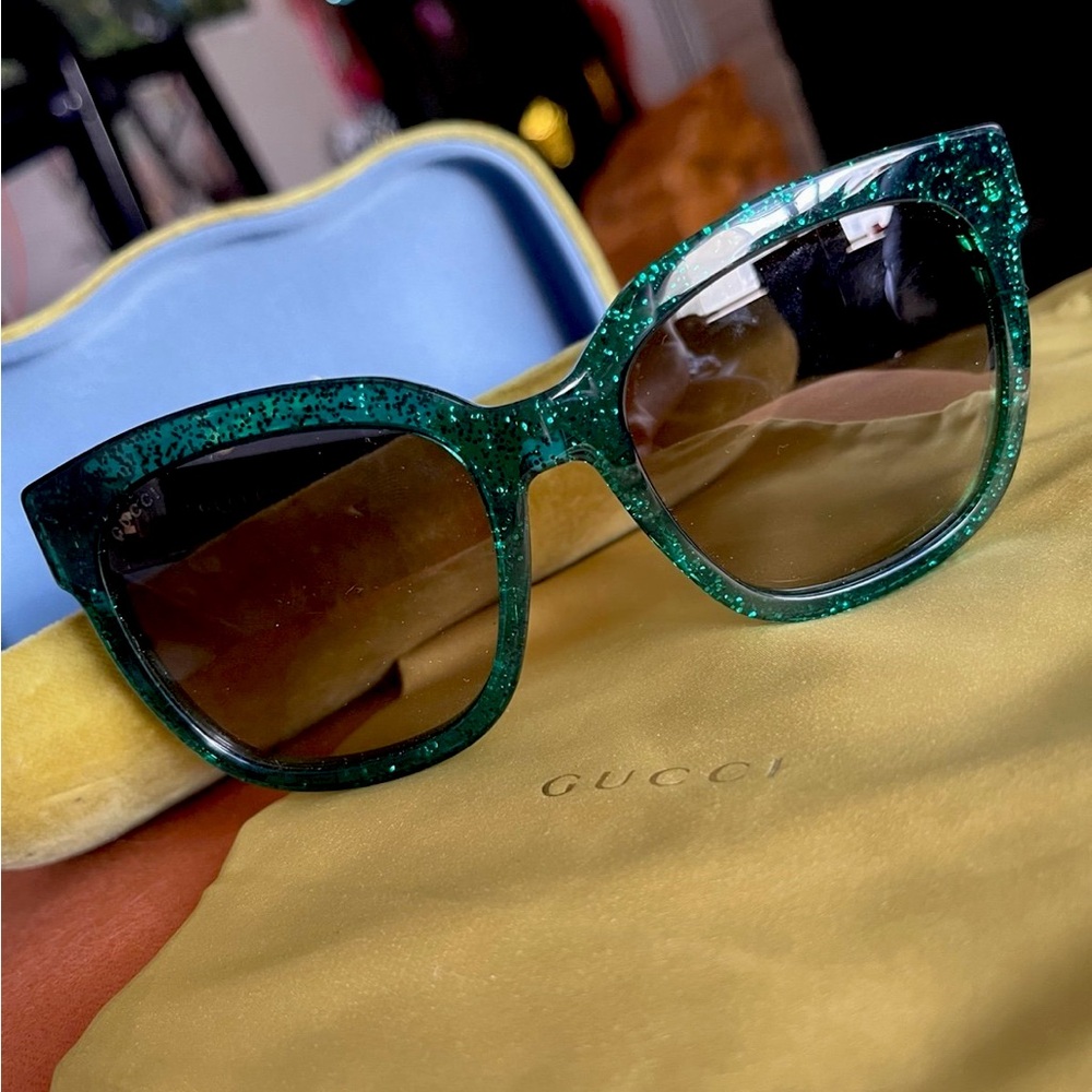 Authentic GUCCI GG Green Glitter Sunglasses